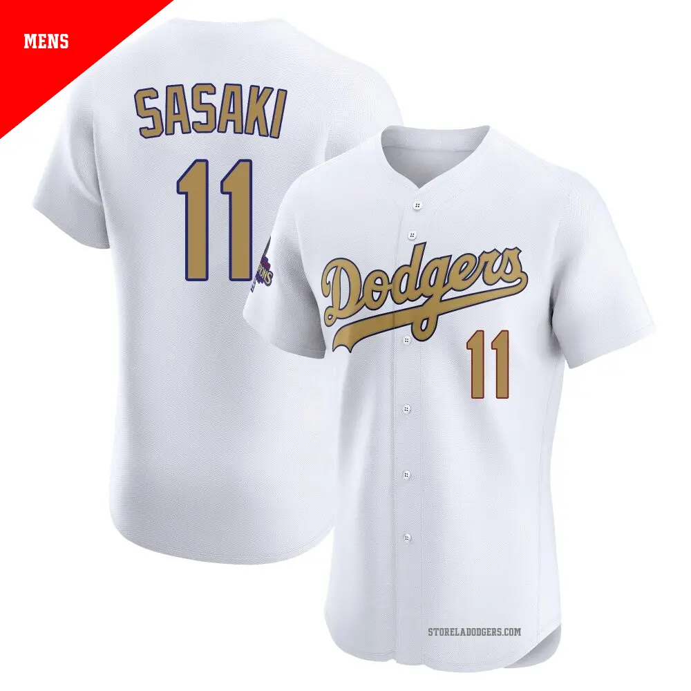 Men's ＃11 Roki Sasaki Los Angeles Dodgers Gold Elite White 2025 Collection Jersey