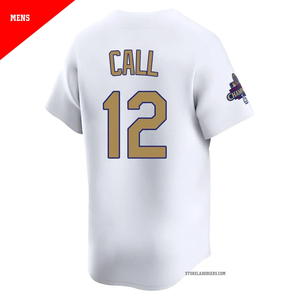 Los Angeles Dodgers ユニフォーム Men's #12 Alex Call Los Angeles Dodgers Gold Limited White