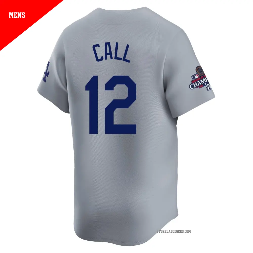 Los Angeles Dodgers ユニフォーム Men's #12 Alex Call Los Angeles Dodgers Gray Limited Away World