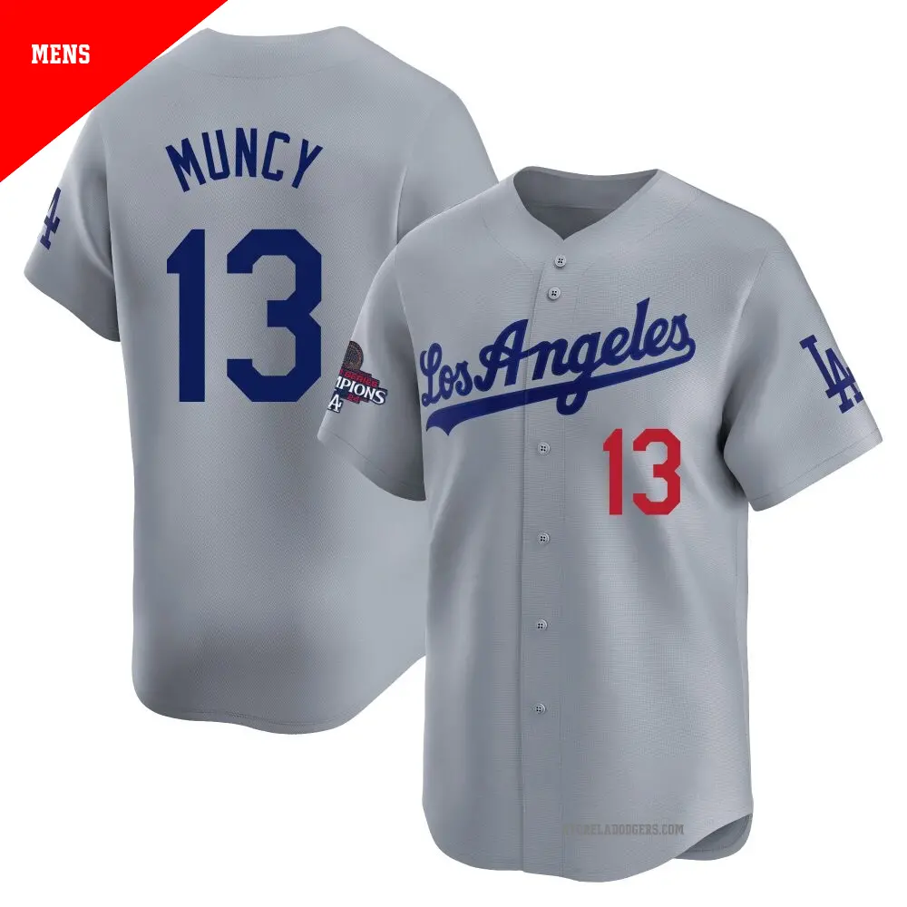 Dodgers Muncy 13 限定版 ユニフォーム M Men's #13 Max Muncy Los Angeles Dodgers Gray Limited Away World