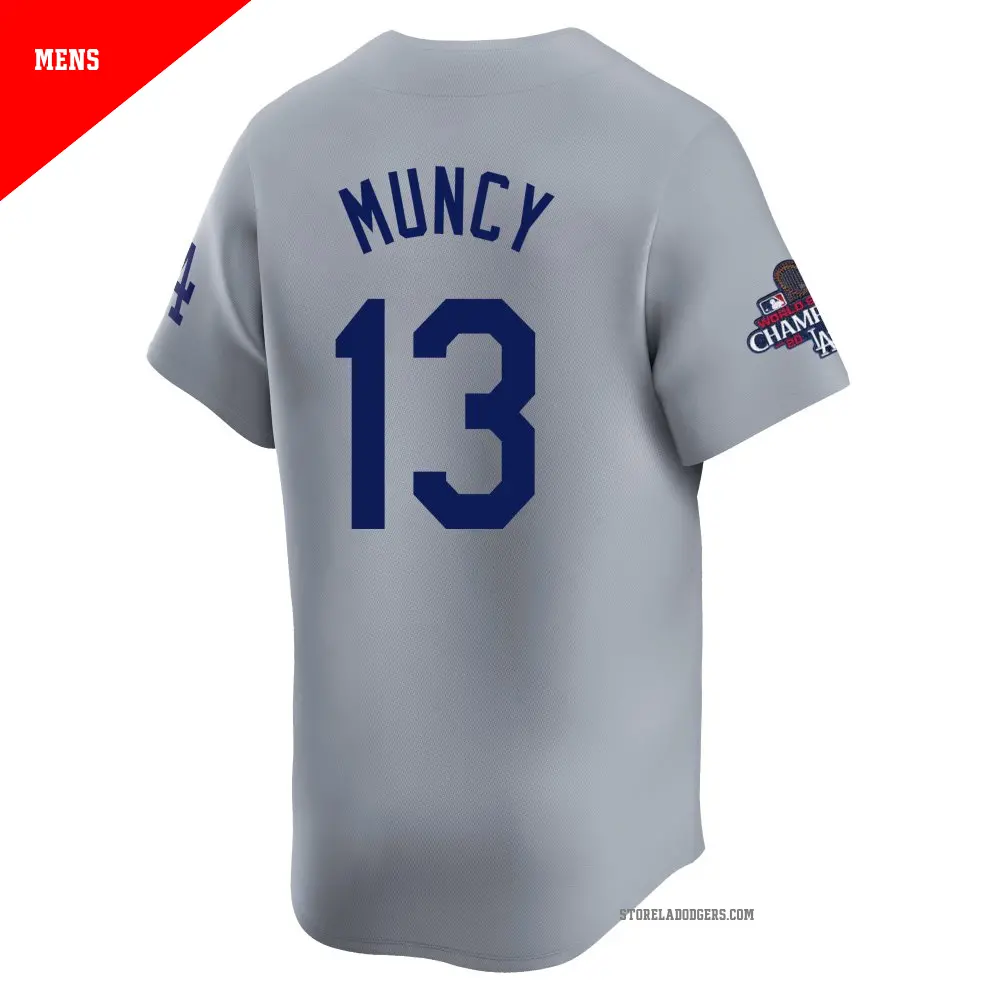 Men's #13 Max Muncy Los Angeles Dodgers Gray Limited Away World