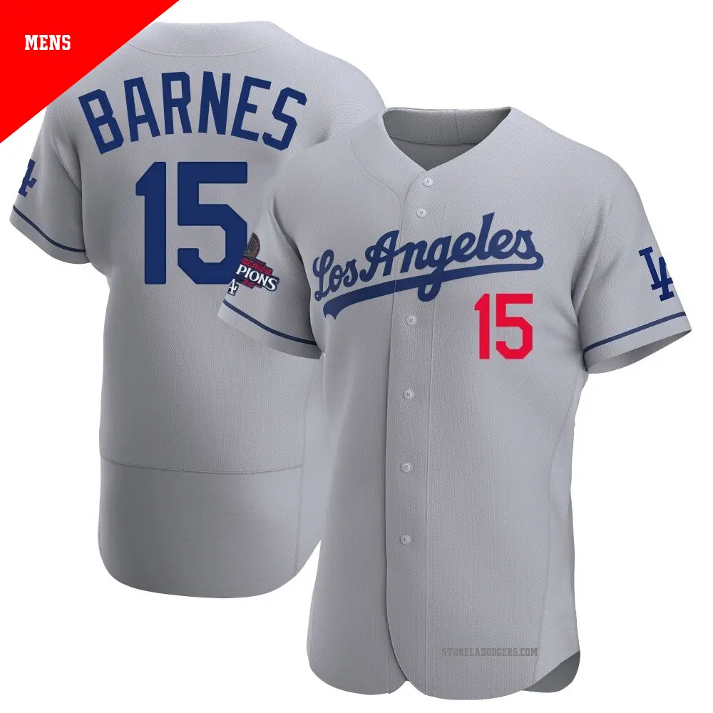 Men's ＃15 Austin Barnes Los Angeles Dodgers Gray Authentic Away Official 2024 World Series Champions Jersey