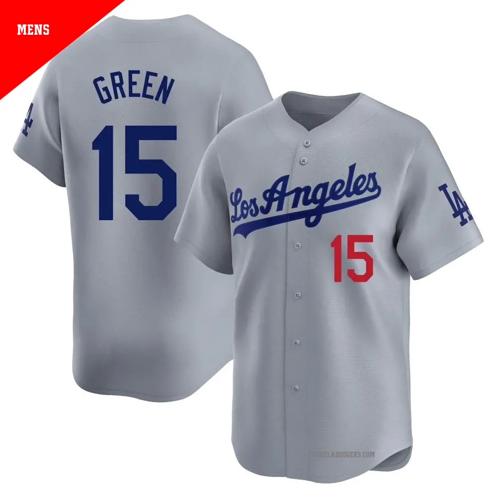 Men's ＃15 Shawn Green Los Angeles Dodgers Green Limited Gray Away Jersey