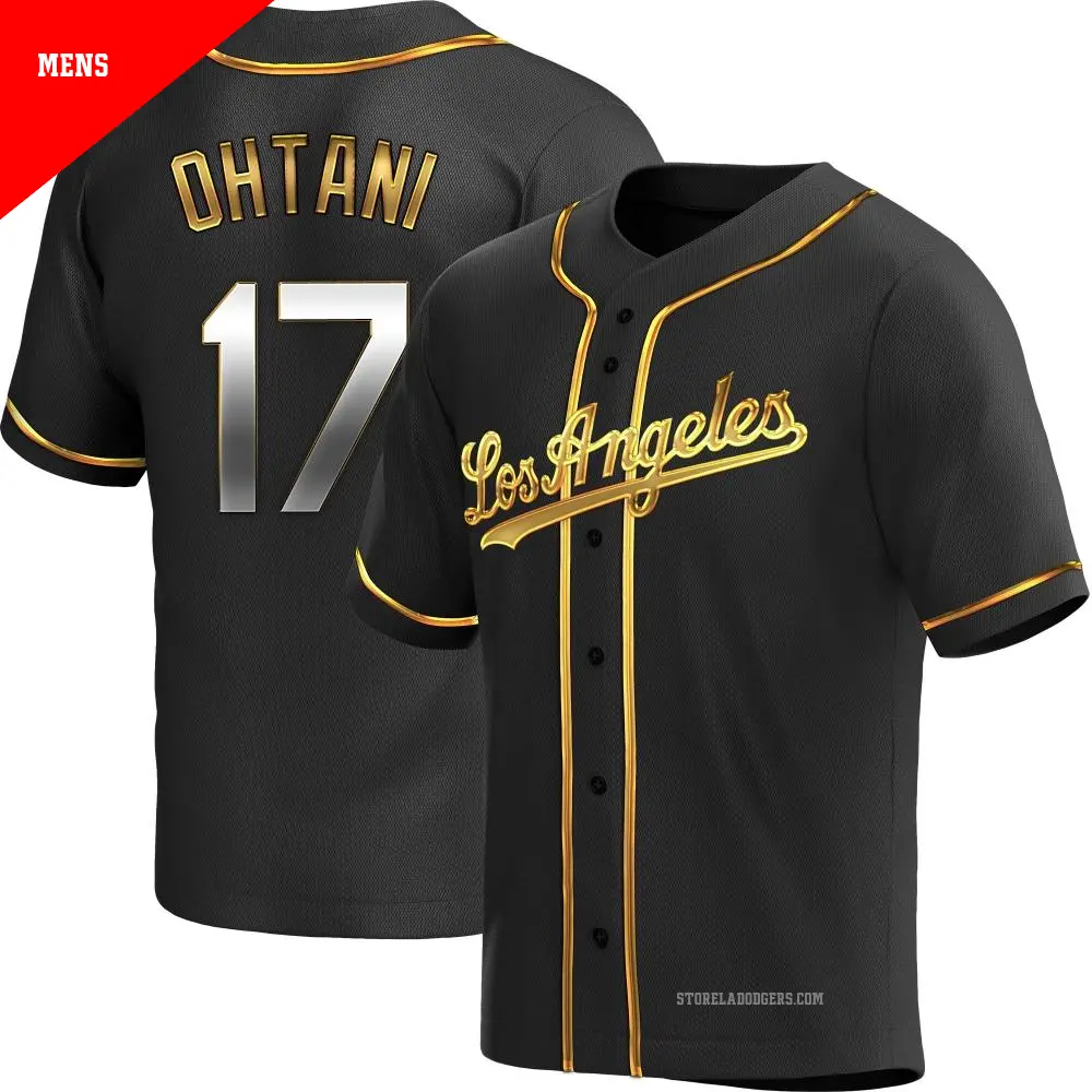 Men's #17 Shohei Ohtani Los Angeles Dodgers Gold Replica Black en