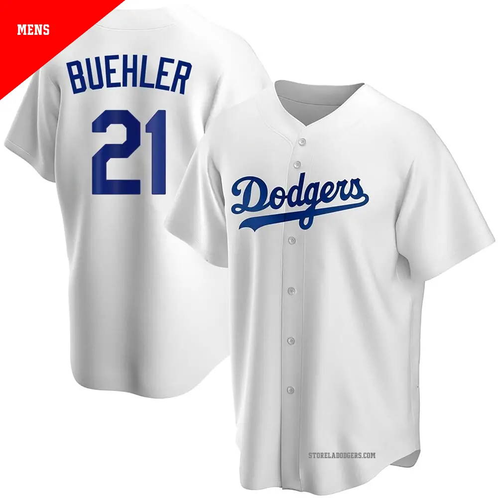 Men's ＃21 Walker Buehler Los Angeles Dodgers White Replica Home Jersey