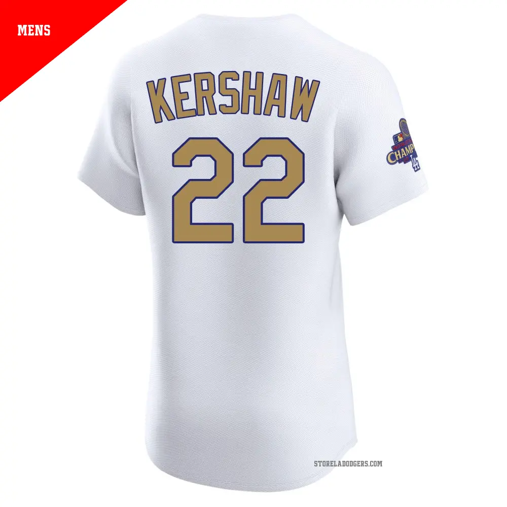 Men's #22 Clayton Kershaw Los Angeles Dodgers Gold Elite White