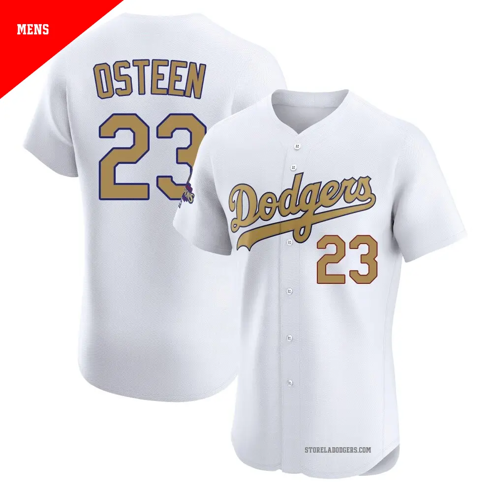 Men's ＃23 Claude Osteen Los Angeles Dodgers Gold Elite White 2025 Collection Jersey