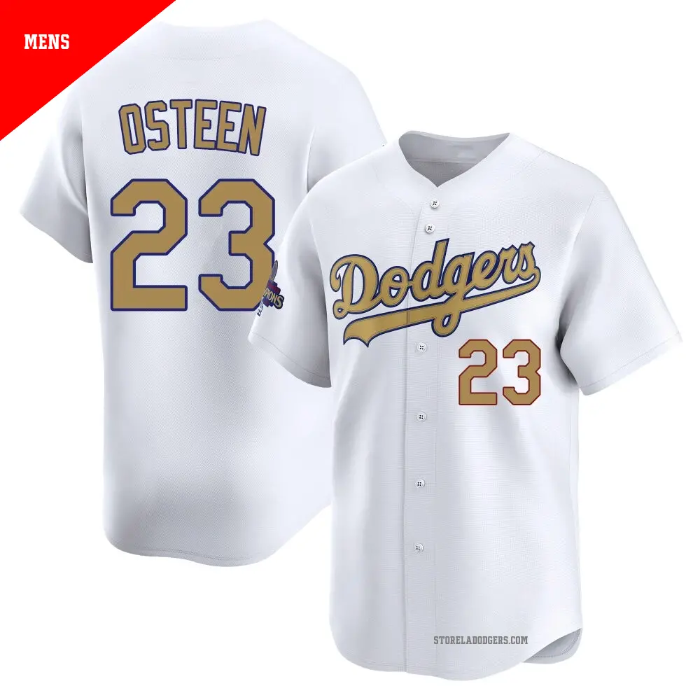 Men's ＃23 Claude Osteen Los Angeles Dodgers Gold Limited White 2025 Collection Jersey