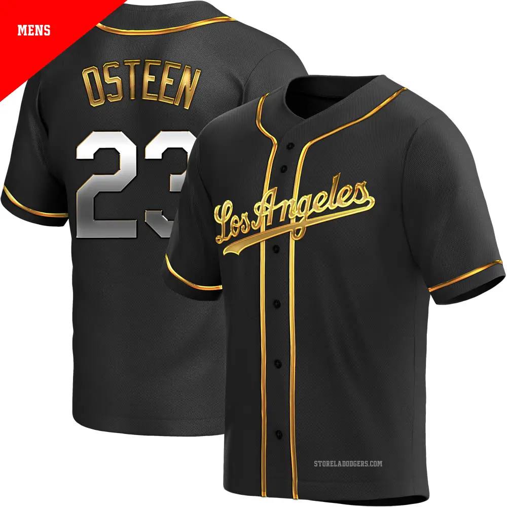 Men's ＃23 Claude Osteen Los Angeles Dodgers Gold Replica Black en Alternate Jersey