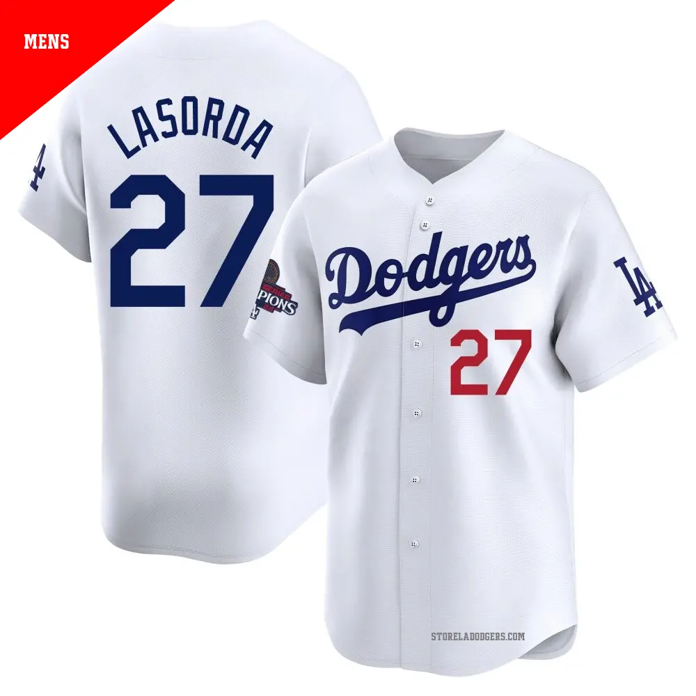 Men's ＃27 Tommy Lasorda Los Angeles Dodgers White Limited Home 2024 World Series Champions Jersey