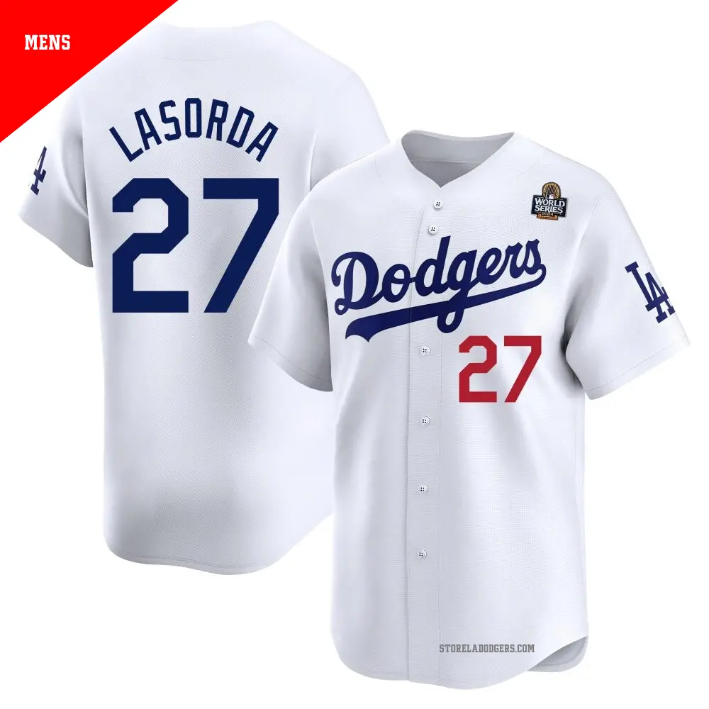 Men's ＃27 Tommy Lasorda Los Angeles Dodgers White Limited Home 2024 World Series Jersey