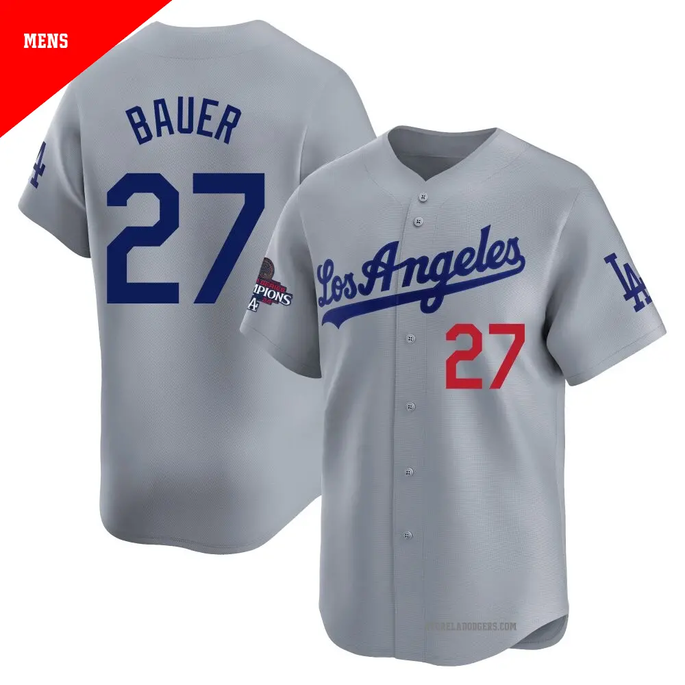 Men's ＃27 Trevor Bauer Los Angeles Dodgers Gray Limited Away World Series Champions Jersey