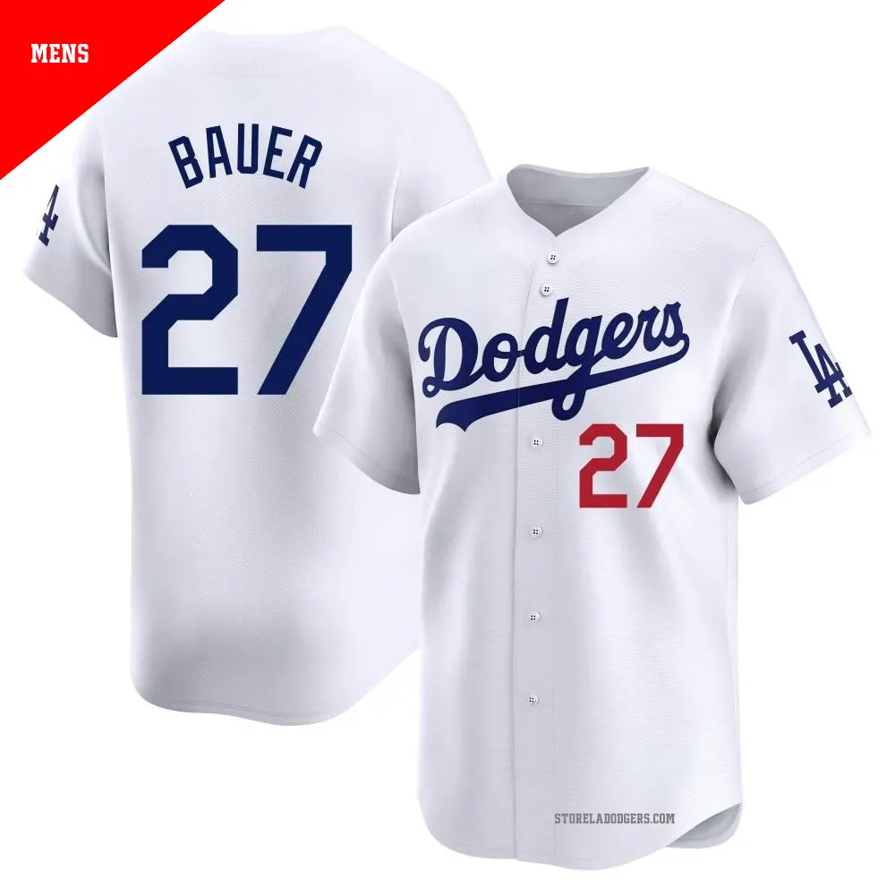 Men's ＃27 Trevor Bauer Los Angeles Dodgers White Limited Home Jersey