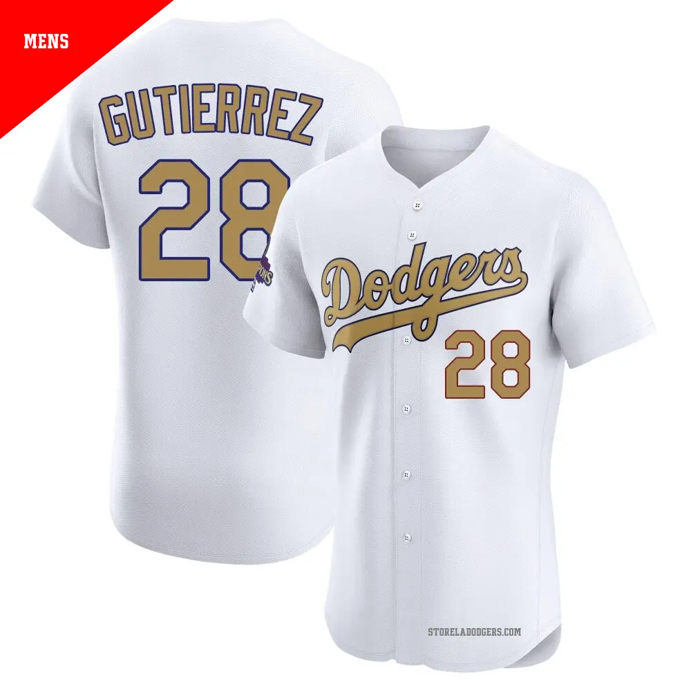 Men's ＃28 Franklin Gutierrez Los Angeles Dodgers Gold Elite White 2025 Collection Jersey