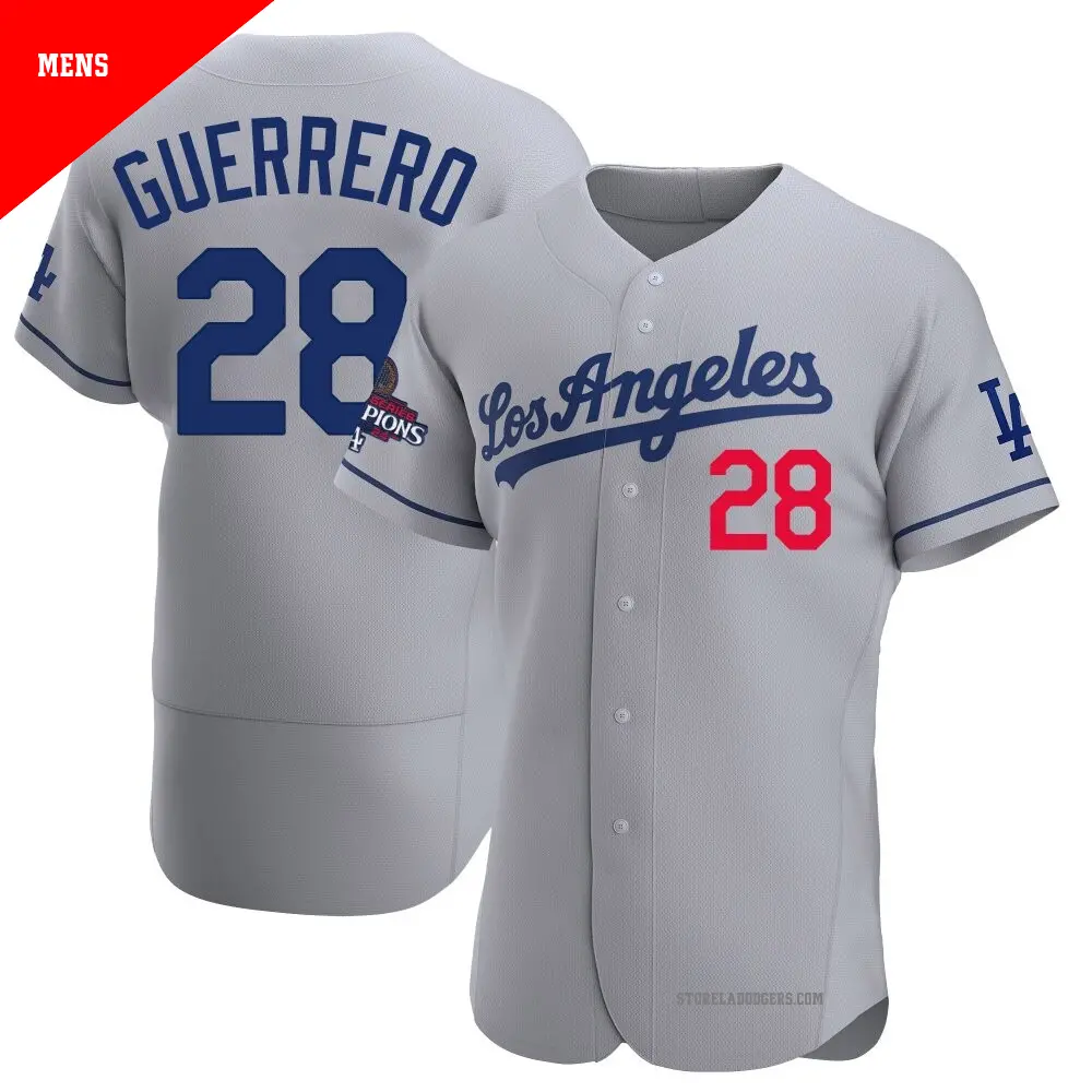 Men's ＃28 Pedro Guerrero Los Angeles Dodgers Gray Authentic Away Official 2024 World Series Champions Jersey