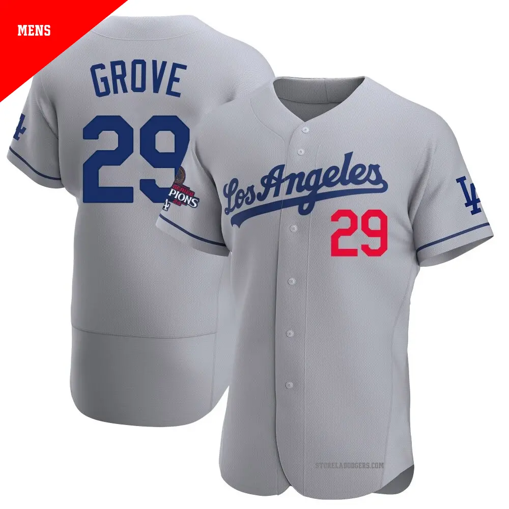 Men's ＃29 Michael Grove Los Angeles Dodgers Gray Authentic Away Official 2024 World Series Champions Jersey