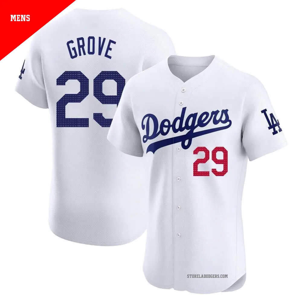 Men's ＃29 Michael Grove Los Angeles Dodgers White Elite Home Jersey