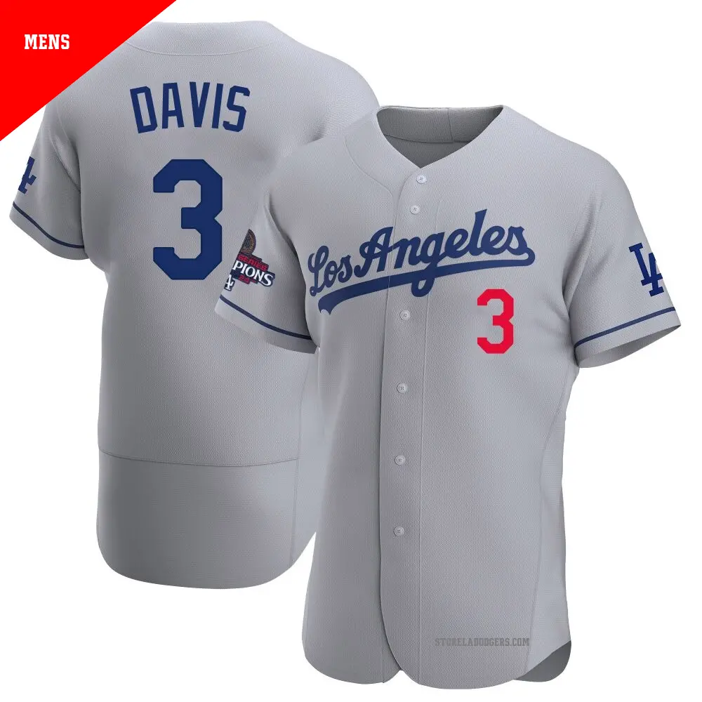 Men's ＃3 Willie Davis Los Angeles Dodgers Gray Authentic Away Official 2024 World Series Champions Jersey