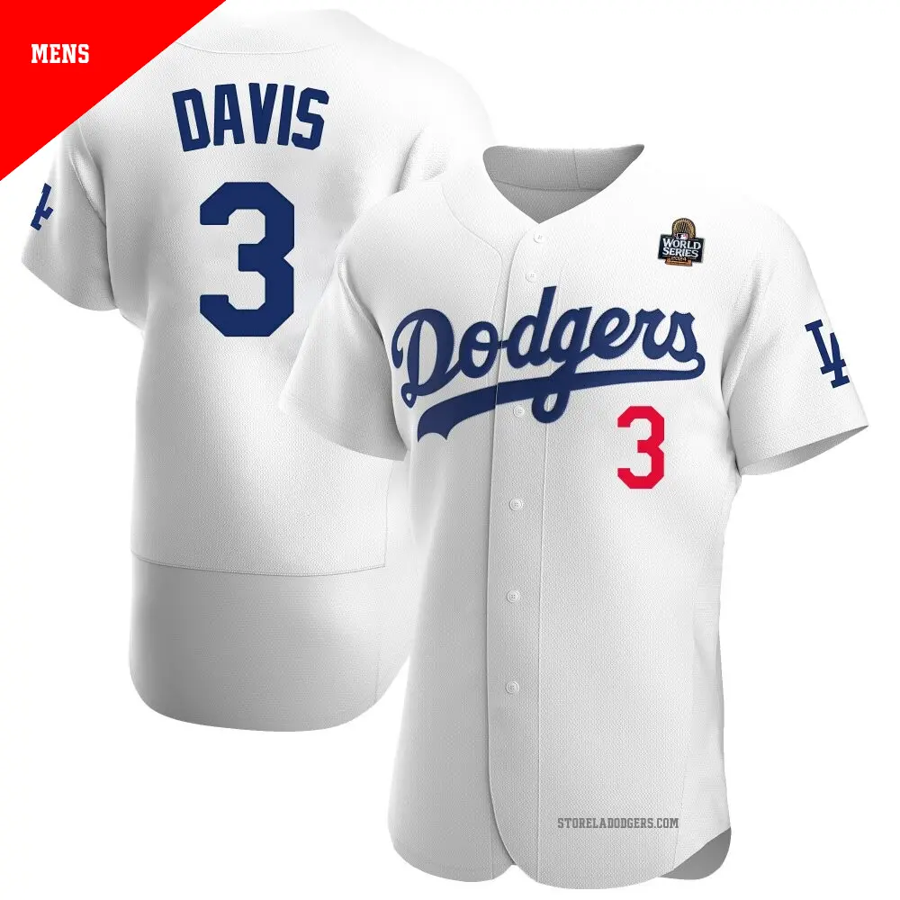 Men's ＃3 Willie Davis Los Angeles Dodgers White Authentic Home Official 2024 World Series Jersey