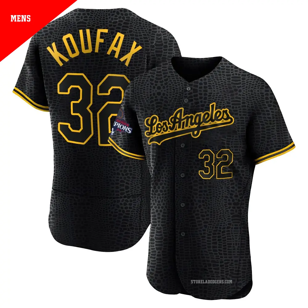 Men's ＃32 Sandy Koufax Los Angeles Dodgers Black Authentic Snake Skin City 2024 World Series Champions Jersey