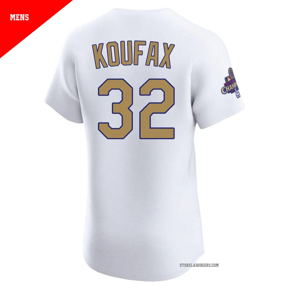 【大学生の特権】学生証で送料無料になる Men's White Elite Gold Dodgers Angeles Los Koufax Sandy #32 応援グッズ