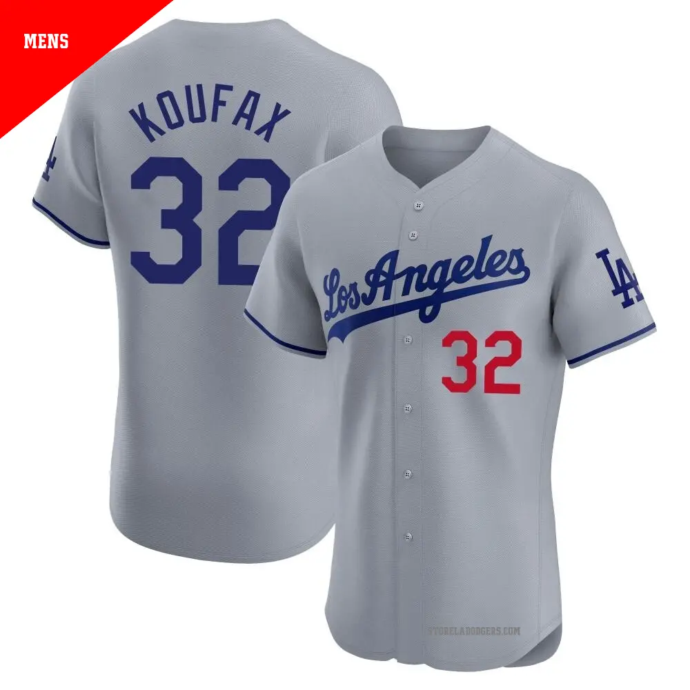 Men's ＃32 Sandy Koufax Los Angeles Dodgers Gray Elite Road Jersey