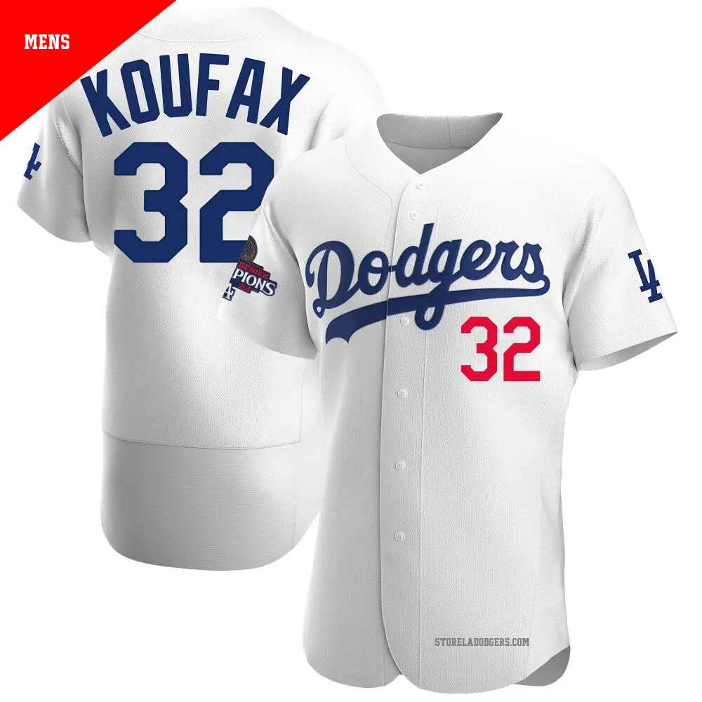 Men's ＃32 Sandy Koufax Los Angeles Dodgers White Authentic Home Official 2024 World Series Champions Jersey