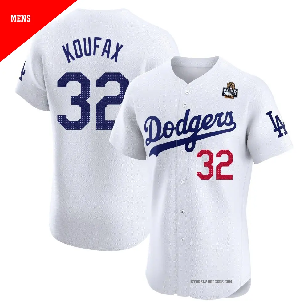 Men's ＃32 Sandy Koufax Los Angeles Dodgers White Elite Home 2024 World Series Jersey
