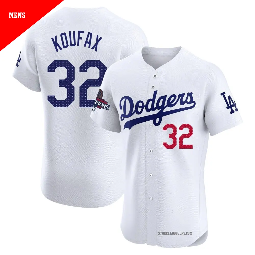 Men's ＃32 Sandy Koufax Los Angeles Dodgers White Elite Home World Series Champions Jersey