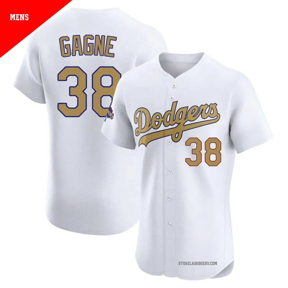 Men's ＃38 Eric Gagne Los Angeles Dodgers Gold Elite White 2025 Collection Jersey