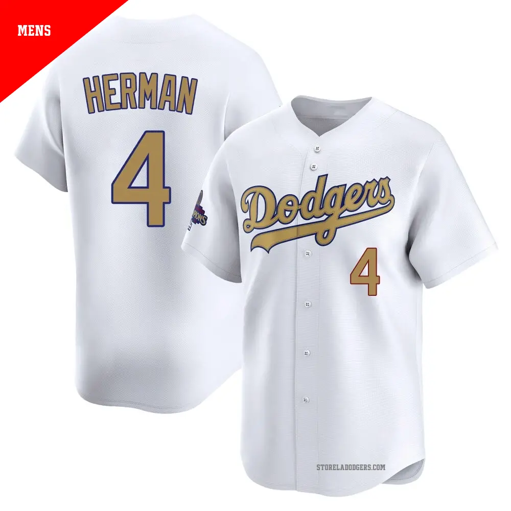 Men's ＃4 Babe Herman Los Angeles Dodgers Gold Limited White 2025 Collection Jersey