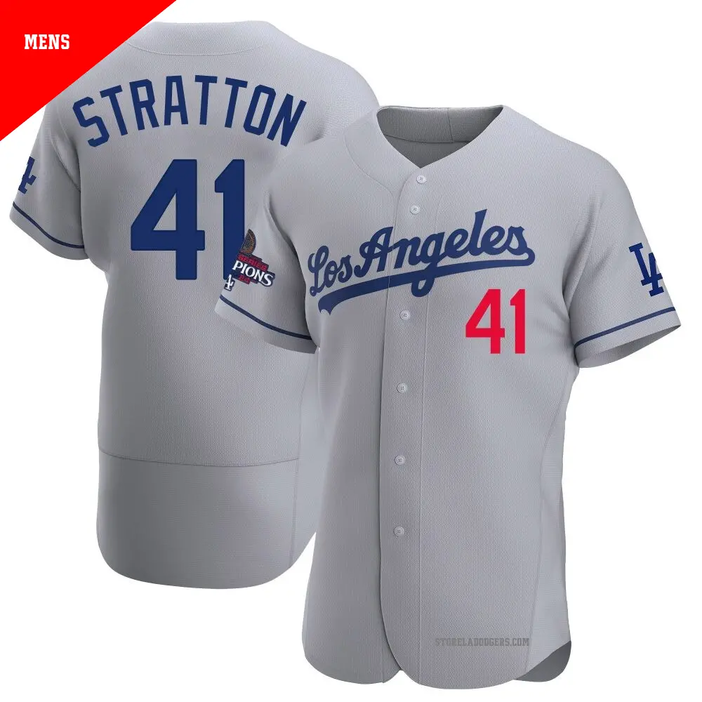Men's ＃41 Chris Stratton Los Angeles Dodgers Gray Authentic Away Official 2024 World Series Champions Jersey