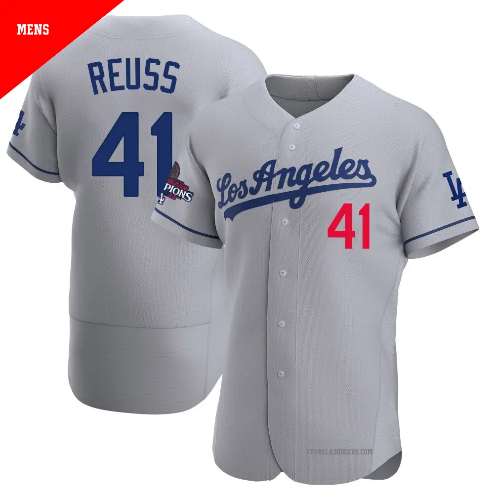 Men's ＃41 Jerry Reuss Los Angeles Dodgers Gray Authentic Away Official 2024 World Series Champions Jersey