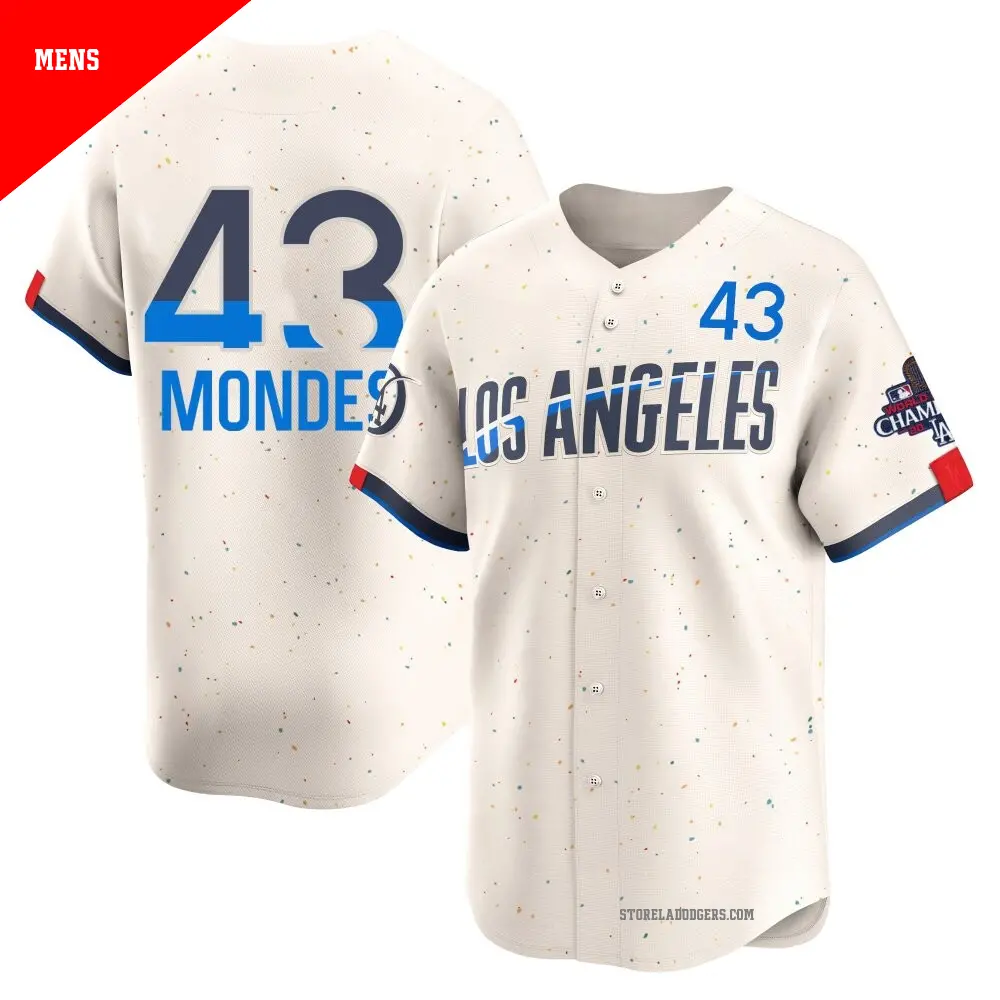 Men's ＃43 Raul Mondesi Los Angeles Dodgers Cream Limited 2024 City Connect World Series Champions Jersey