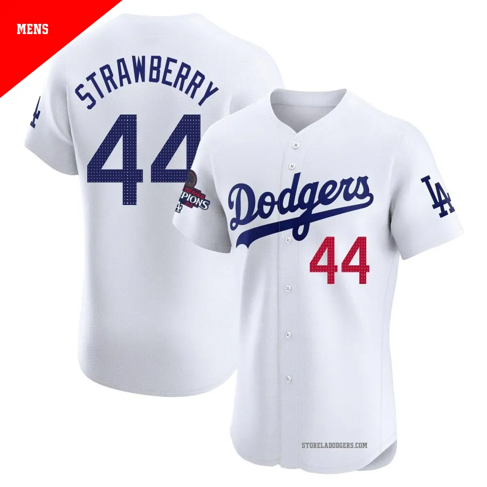 Men's ＃44 Darryl Strawberry Los Angeles Dodgers White Elite Home World Series Champions Jersey