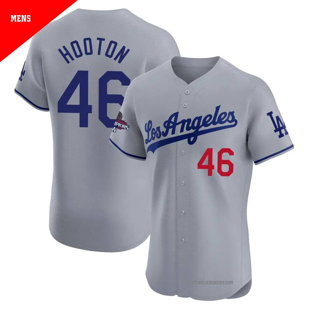 Men's ＃46 Burt Hooton Los Angeles Dodgers Gray Elite Road World Series Champions Jersey