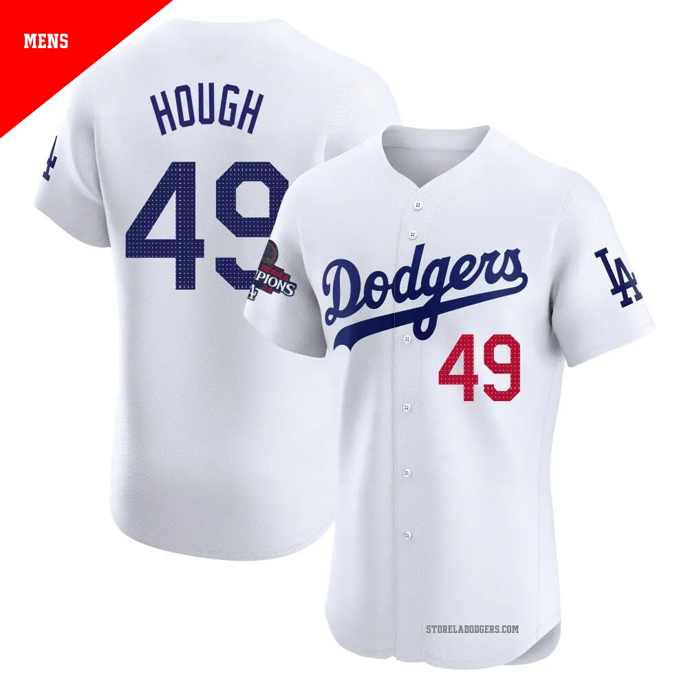 Men's ＃49 Charlie Hough Los Angeles Dodgers White Elite Home World Series Champions Jersey