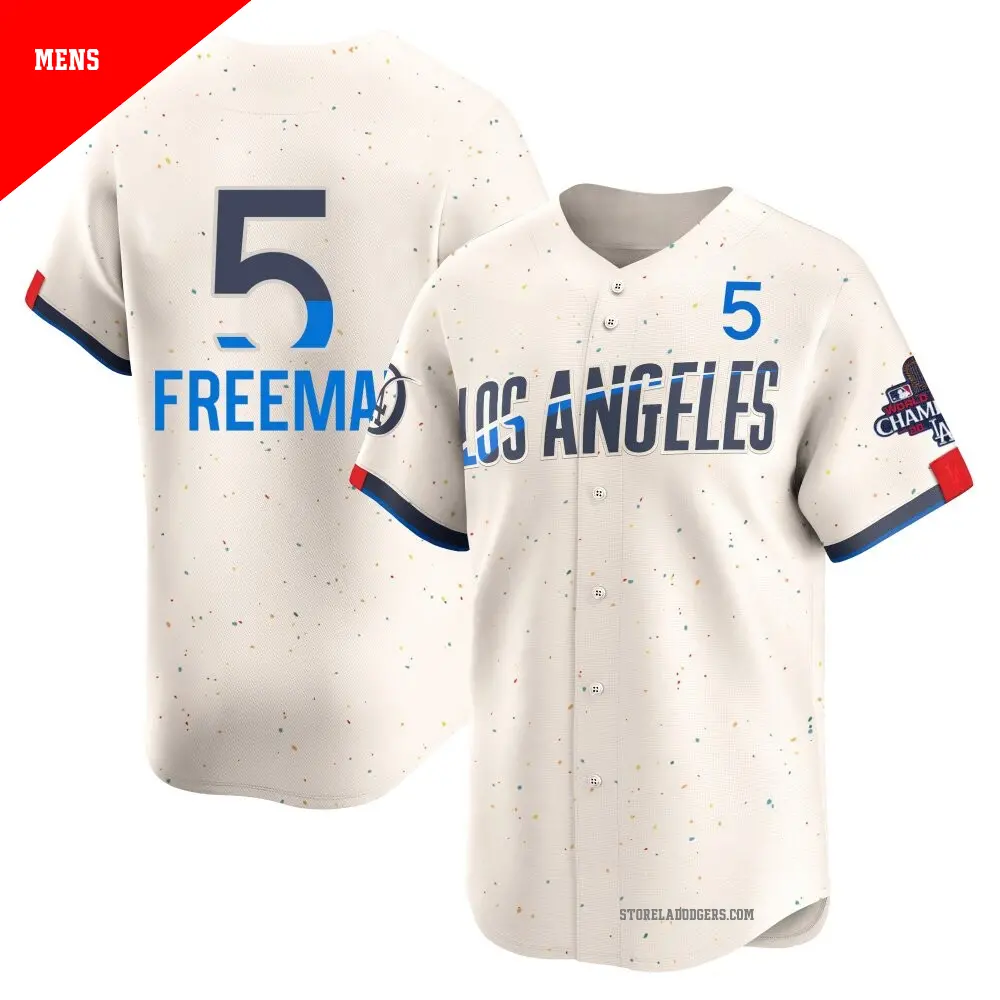Men's ＃5 Freddie Freeman Los Angeles Dodgers Cream Limited 2024 City Connect World Series Champions Jersey