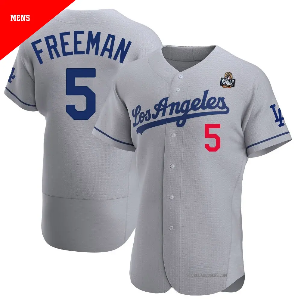 Men's ＃5 Freddie Freeman Los Angeles Dodgers Gray Authentic Away Official 2024 World Series Jersey