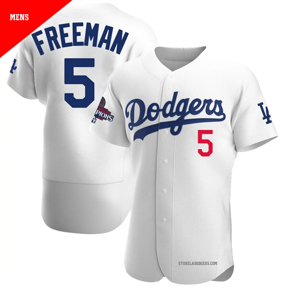 Men's ＃5 Freddie Freeman Los Angeles Dodgers White Authentic Home Official 2024 World Series Champions Jersey