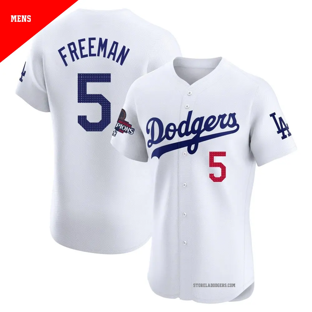 Men's ＃5 Freddie Freeman Los Angeles Dodgers White Elite Home World Series Champions Jersey