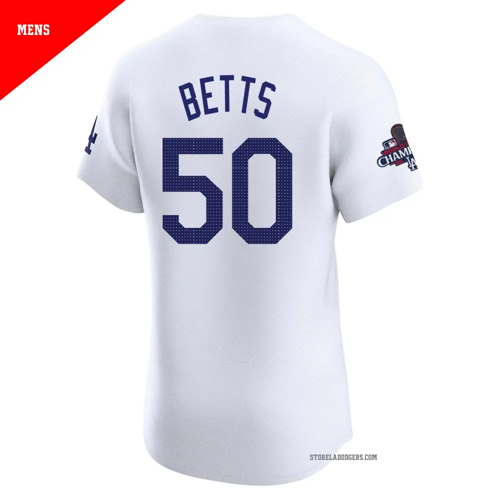 Men's #50 Mookie Betts Los Angeles Dodgers White Elite Home