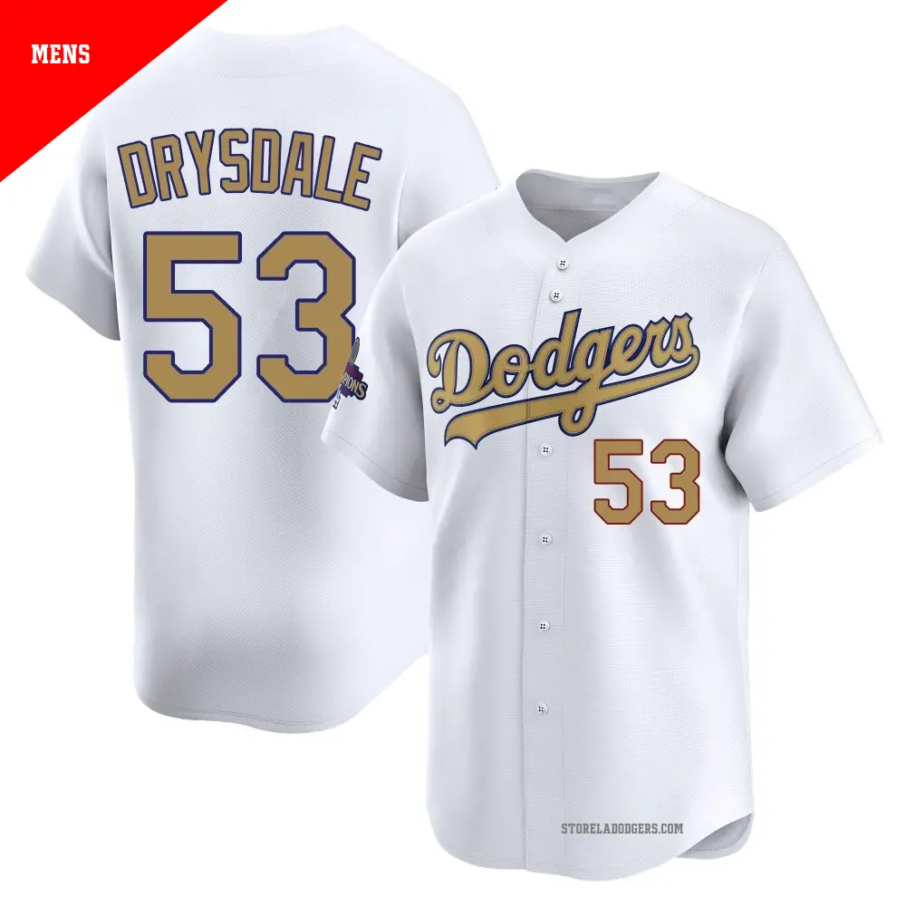 Men's ＃53 Don Drysdale Los Angeles Dodgers Gold Limited White 2025 Collection Jersey