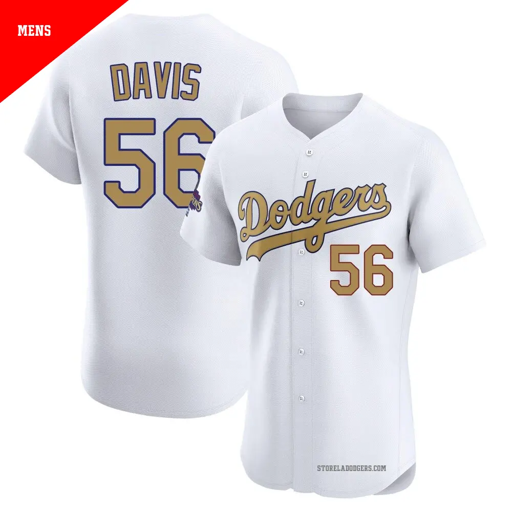 Men's ＃56 Noah Davis Los Angeles Dodgers Gold Elite White 2025 Collection Jersey