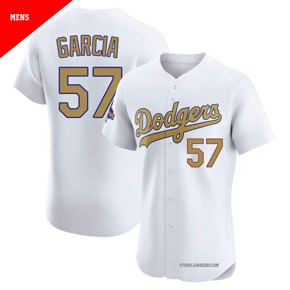 Men's ＃57 Luis Garcia Los Angeles Dodgers Gold Elite White 2025 Collection Jersey