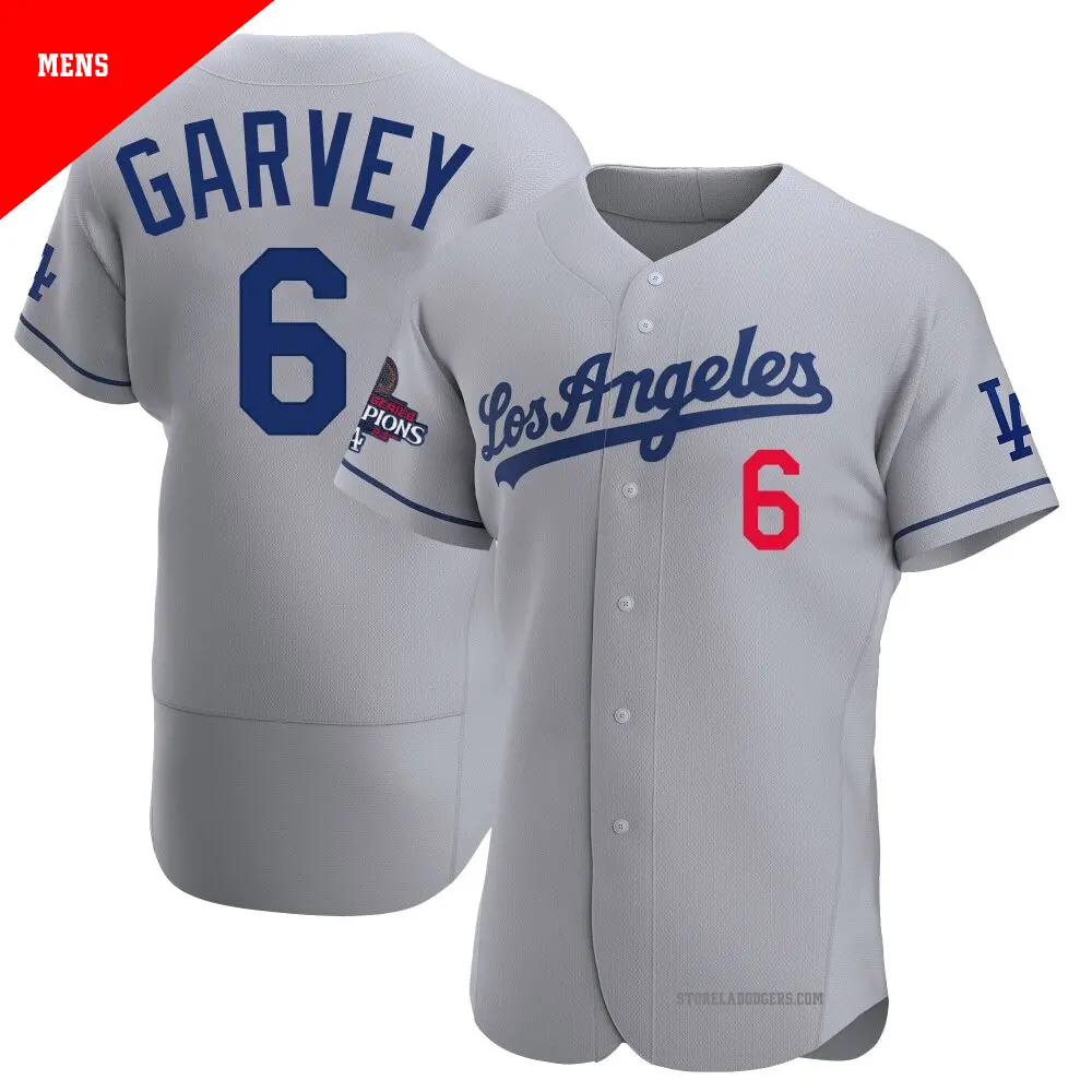Men's ＃6 Steve Garvey Los Angeles Dodgers Gray Authentic Away Official 2024 World Series Champions Jersey