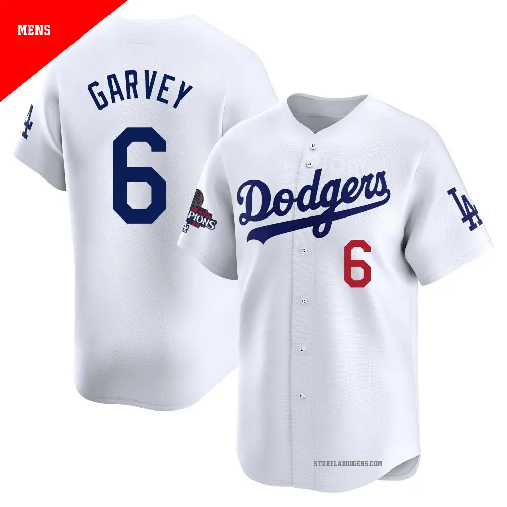 Men's ＃6 Steve Garvey Los Angeles Dodgers White Limited Home 2024 World Series Champions Jersey