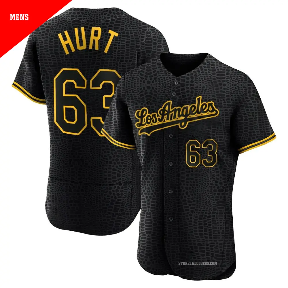 Men's ＃63 Kyle Hurt Los Angeles Dodgers Black Authentic Snake Skin City Jersey