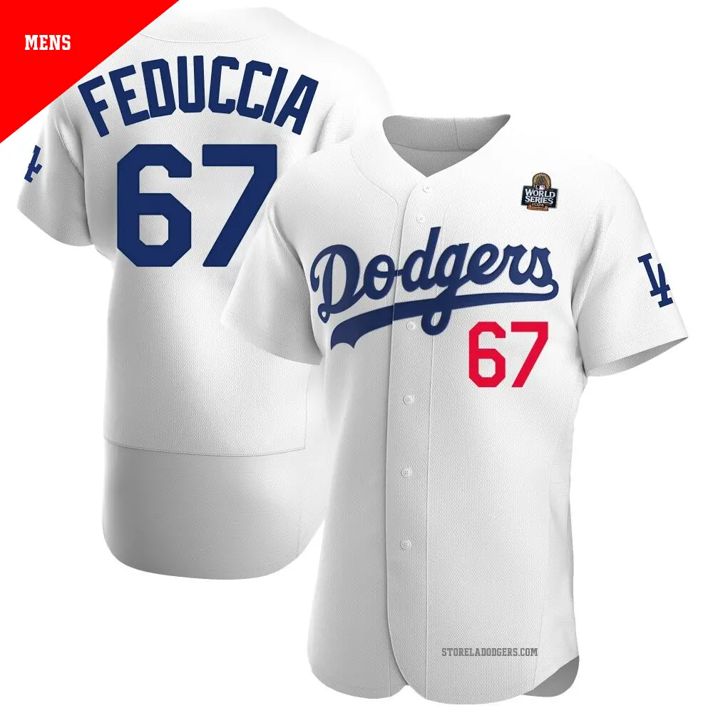 Men's ＃67 Hunter Feduccia Los Angeles Dodgers White Authentic Home Official 2024 World Series Jersey