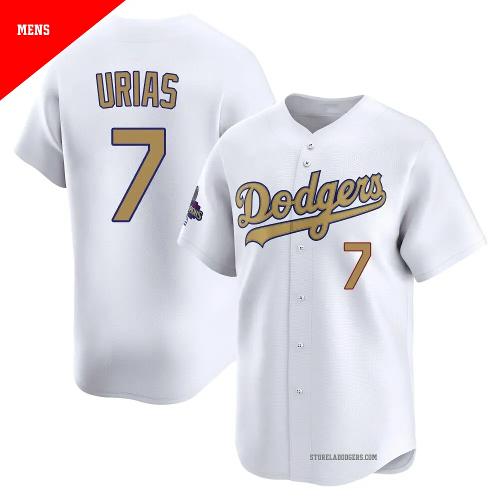 Men's ＃7 Julio Urias Los Angeles Dodgers Gold Limited White 2025 Collection Jersey
